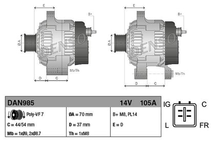 Alternator 14V 105A Charging Current Fits Honda Accord Civic CR-V FR-V DENSO