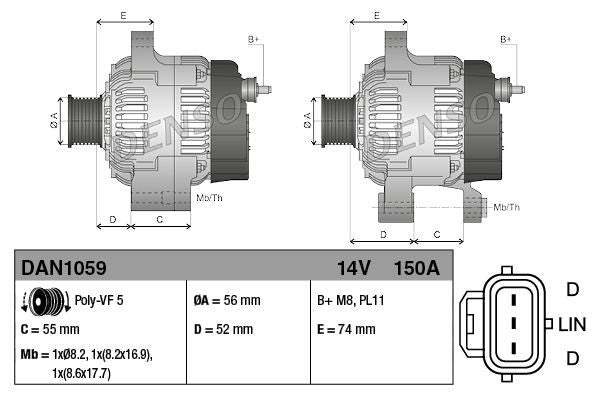 Alternator 14V 150A Charging Current Fits Ford Focus Volvo C70 S40 V50 DENSO