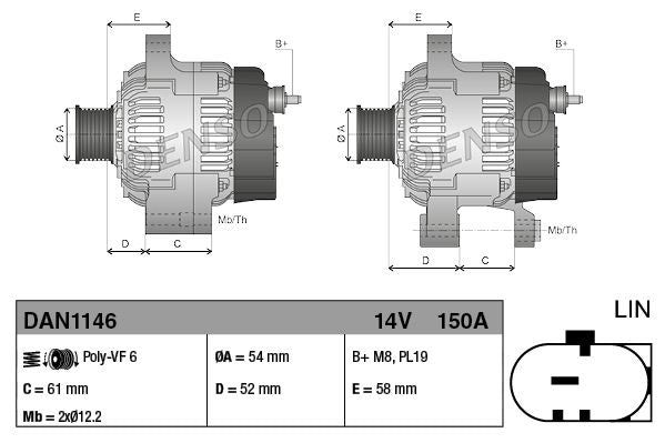 Alternator Fits Alfa Romeo Giulia Giulietta Fiat 500L 500X Jeep DENSO DAN1146