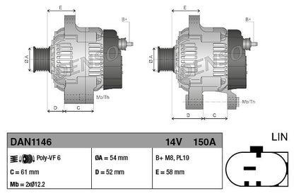 Alternator Fits Alfa Romeo Giulia Giulietta Fiat 500L 500X Jeep DENSO DAN1146