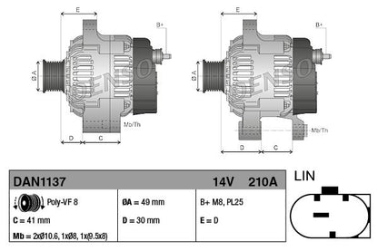 Alternator Fits BMW 1 Series 2 Series 3 Series 4 Series 5 Series DENSO DAN1137