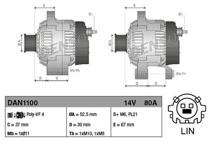 Alternator 14V 80A Charging Current Fits Toyota Auris Corolla DENSO DAN1100