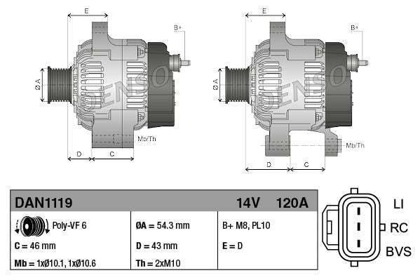 Alternator Fits Ford C-Max Fiesta Focus Focus C-Max Fusion Volvo DENSO DAN1119