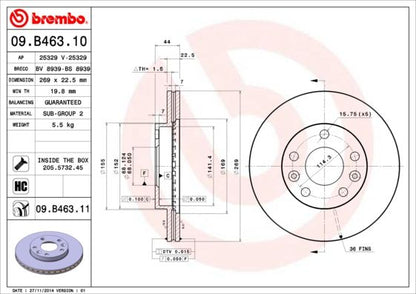 2x BREMBO 09.B463.11 Brake Disc Front For Dacia Duster Renault Duster Megane