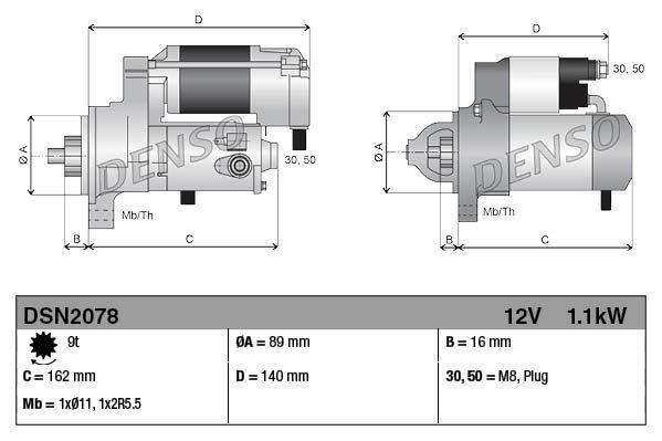 Starter 12V Voltage Clockwise Rotation 9 Teeth Fits YANMAR DENSO DSN2078