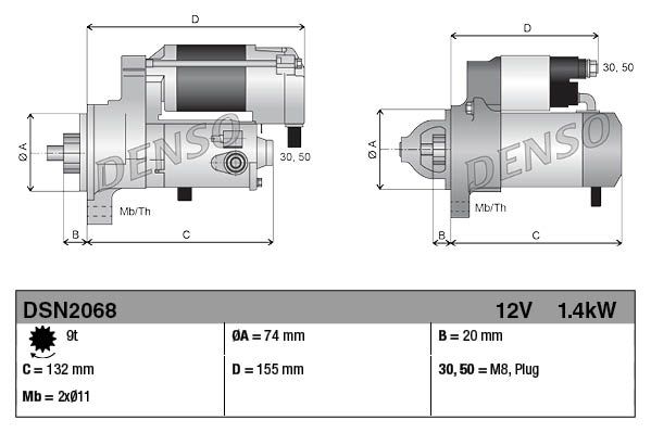 Starter 12V Voltage Clockwise Rotation 9 Teeth Fits TOYOTA DENSO DSN2068