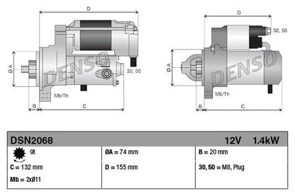 Starter 12V Voltage Clockwise Rotation 9 Teeth Fits TOYOTA DENSO DSN2068