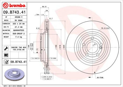 2x BREMBO 09.B743.41 Brake Disc Rear Internally Vented Fits Mercedes-Benz SL