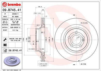 2x BREMBO 09.B745.41 Brake Disc Rear Vented Fits Mercedes-Benz CLS E-Class