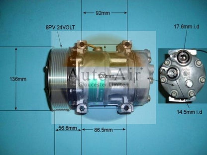 AUTO AIR 14-8044 Air Conditioning Compressor A/C Air Con Replacement 24V Voltage