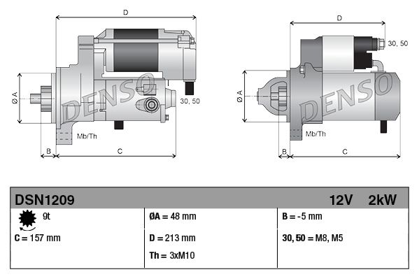 Starter 12V Voltage Fits Land Rover Discovery Sport Freelander 2 DENSO DSN1209