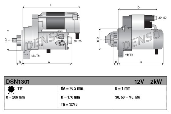 Starter 12V Voltage Clockwise Rotation 11 Teeth Fits Fiat Ducato DENSO DSN1301
