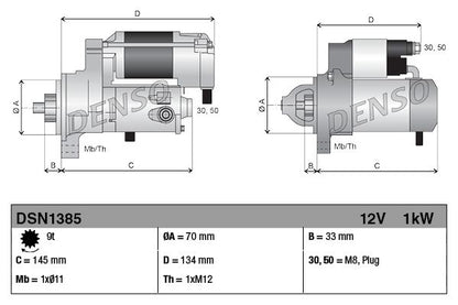 Starter 12V Voltage Clockwise Rotation Fits Honda Civic Jazz DENSO DSN1385