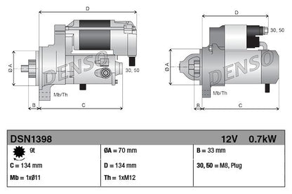 Starter 12V Voltage Clockwise Rotation Fits Honda Civic Jazz DENSO DSN1398