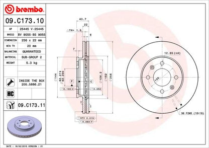 2x BREMBO 09.C173.11 Brake Disc Front Internally Vented Braking Fits Kia Rio