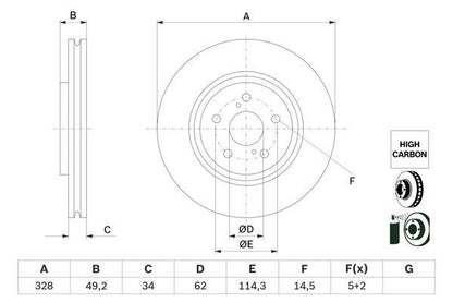 BOSCH 0986479H04 Brake Disc Front Vented 328mm Outer Ø Fits Lexus RX Toyota RAV4