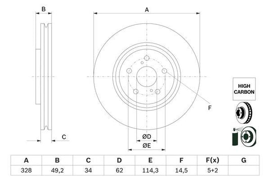 BOSCH 0986479H04 Brake Disc Front Vented 328mm Outer Ø Fits Lexus RX Toyota RAV4