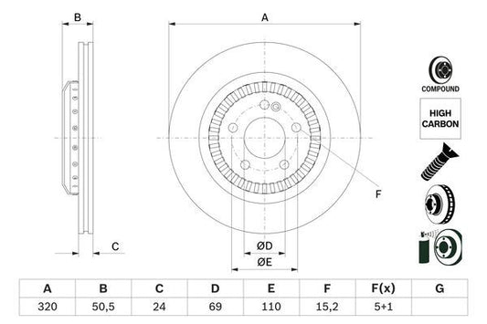 BOSCH 0986479H39 Brake Disc Rear 2-Piece Vented Fits Mercedes-Benz S-Class