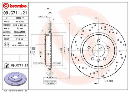 2x BREMBO 09.C711.21 Brake Disc Rear Fits Opel Astra Astra J Vauxhall Astra