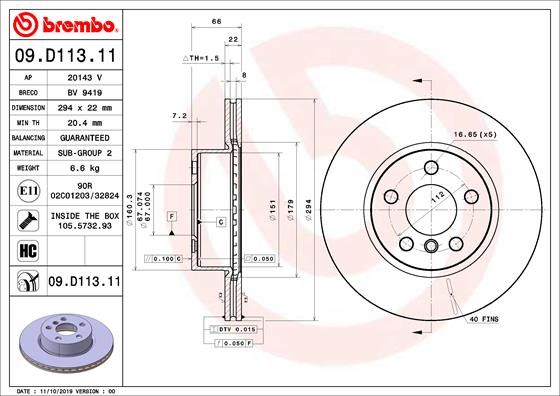 2x BREMBO 09.D113.11 Brake Disc Front Internally Vented Braking For BMW 3 Series