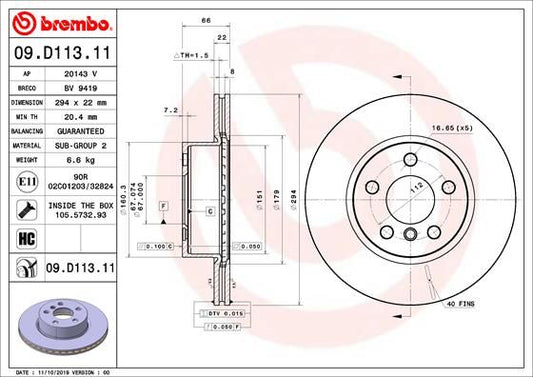 2x BREMBO 09.D113.11 Brake Disc Front Internally Vented Braking For BMW 3 Series