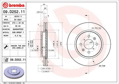 2x BREMBO 09.D252.11 Brake Disc Front Internally Vented Braking For Suzuki Swift
