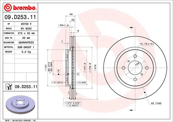 2x BREMBO 09.D253.11 Brake Disc Front Internally Vented Braking For Suzuki Swift