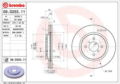 2x BREMBO 09.D253.11 Brake Disc Front Internally Vented Braking For Suzuki Swift