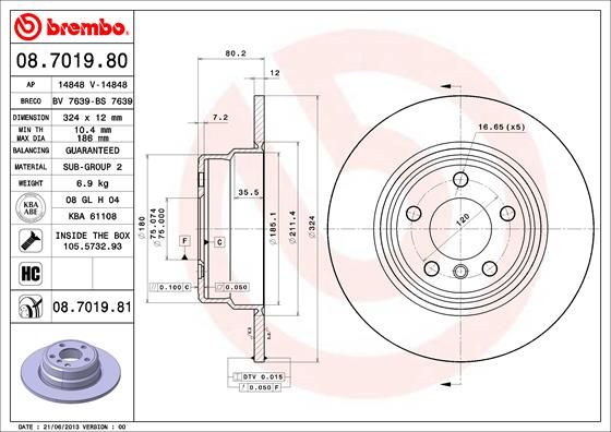 2x BREMBO 08.7019.81 Brake Disc Rear Solid Coated Braking System Fits BMW X5