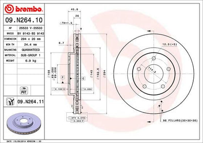 2x BREMBO 09.N264.11 Brake Disc Front Vented Fits Citroen Mitsubishi Peugeot
