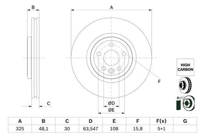 BOSCH 0986479G32 Brake Disc Front Vented Fits Land Rover Range Rover Velar