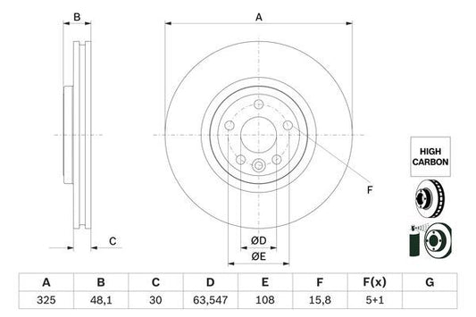 BOSCH 0986479G32 Brake Disc Front Vented Fits Land Rover Range Rover Velar