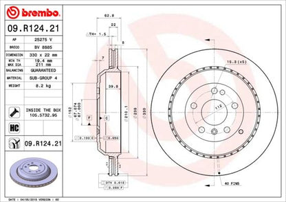 2x BREMBO 09.R124.21 Brake Disc Rear Fits Mercedes M-Class R-Class GL-Class