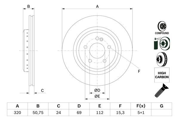 BOSCH 0986479G36 Brake Disc Rear 2-Piece Vented Fits Mercedes-Benz S-Class