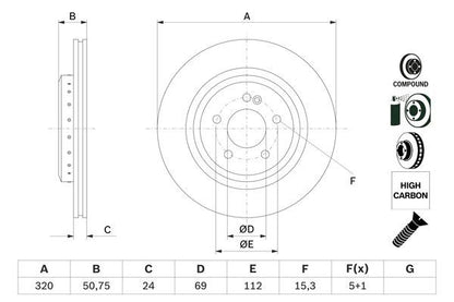 BOSCH 0986479G36 Brake Disc Rear 2-Piece Vented Fits Mercedes-Benz S-Class