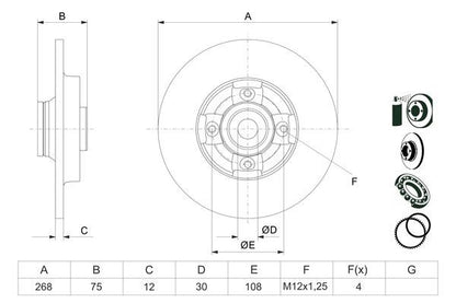 Bosch 0986479387 Brake Disc Fits Citroen DS Peugeot