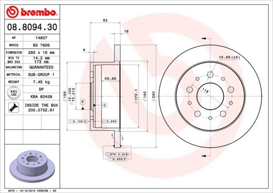 2x BREMBO 08.8094.30 Brake Disc Rear For Citroen Relay Fiat Ducato Peugeot Boxer