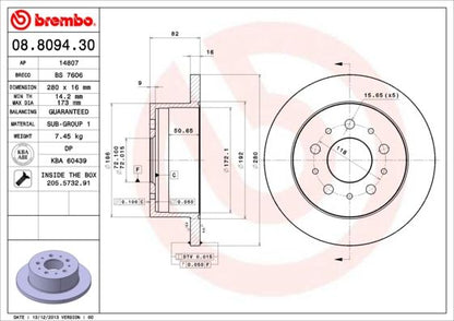 2x BREMBO 08.8094.30 Brake Disc Rear For Citroen Relay Fiat Ducato Peugeot Boxer