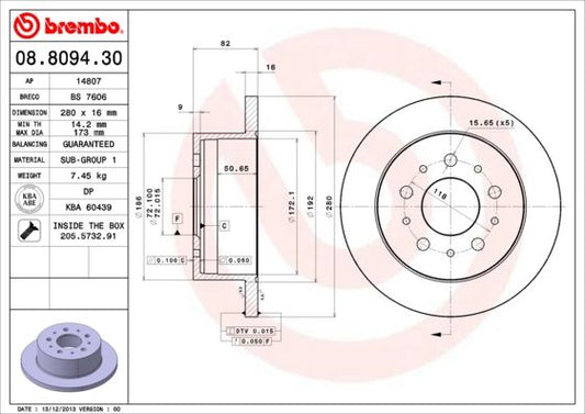 2x BREMBO 08.8094.30 Brake Disc Rear For Citroen Relay Fiat Ducato Peugeot Boxer