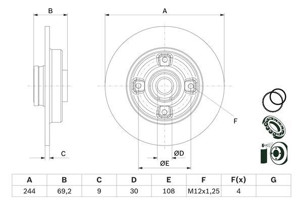 BOSCH 0986479F74 Brake Disc Rear Solid Fits Citroën DS Opel Peugeot Vauxhall
