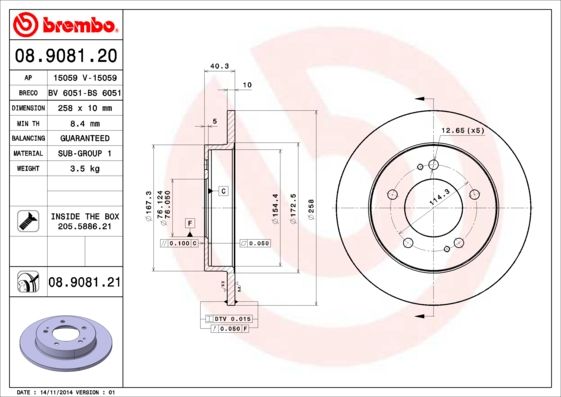2x BREMBO 08.9081.21 Brake Disc Rear Solid Braking Fits Hyundai ix20 Kia Venga