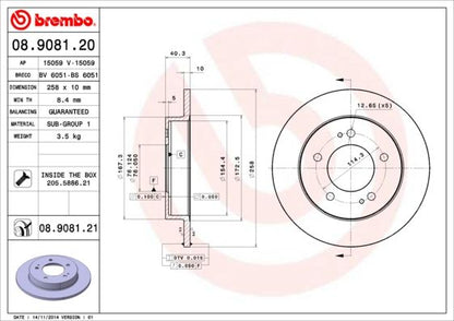 2x BREMBO 08.9081.21 Brake Disc Rear Solid Braking Fits Hyundai ix20 Kia Venga