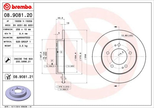 2x BREMBO 08.9081.21 Brake Disc Rear Solid Braking Fits Hyundai ix20 Kia Venga