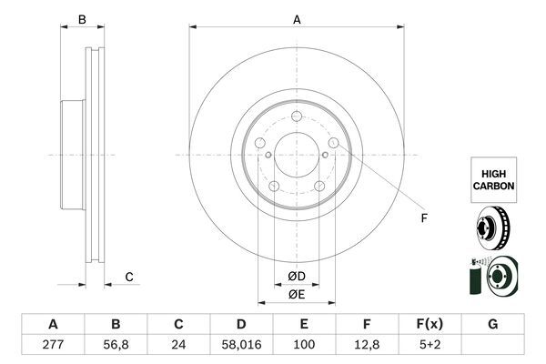 BOSCH 0986479E69 Brake Disc Front 277mm Outer Diameter 5 Holes Fits Subaru