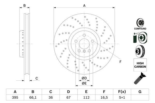 Bosch 0986479F55 Brake Disc Front Right Braking System Replacement Fits BMW