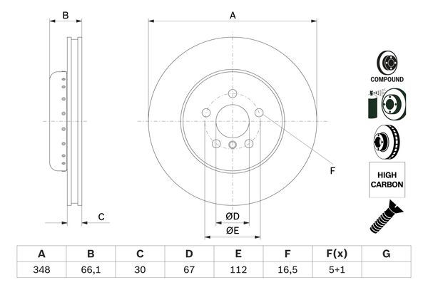Bosch 0986479F57 Brake Disc Vented Front Braking System Replacement Fits BMW