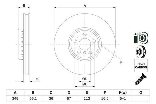 Bosch 0986479F59 Brake Disc Front Right Braking System Replacement Fits BMW