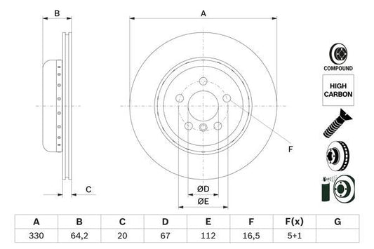Bosch 0986479G14 Brake Disc Rear Left Braking System Replacement Fits BMW
