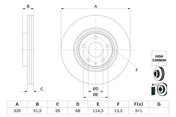 Bosch 0986479H02 Brake Disc Front Braking System Fits Mazda CX-5 Mazda6