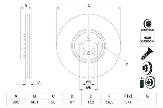 Bosch 0986479H13 Brake Disc Front Left Braking System Fits BMW Rolls-Royce